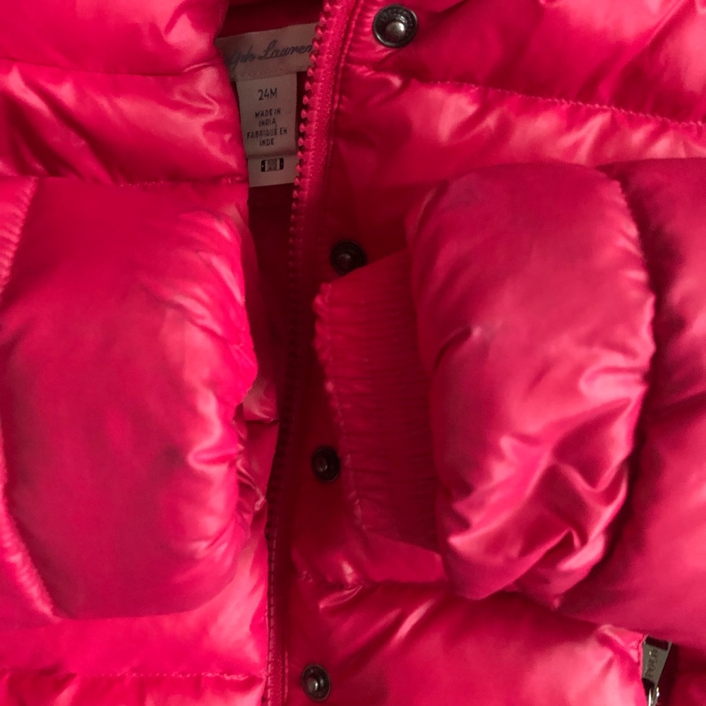 SZ 24 months pink down hooded peplum jacket. - Picture 6 of 9